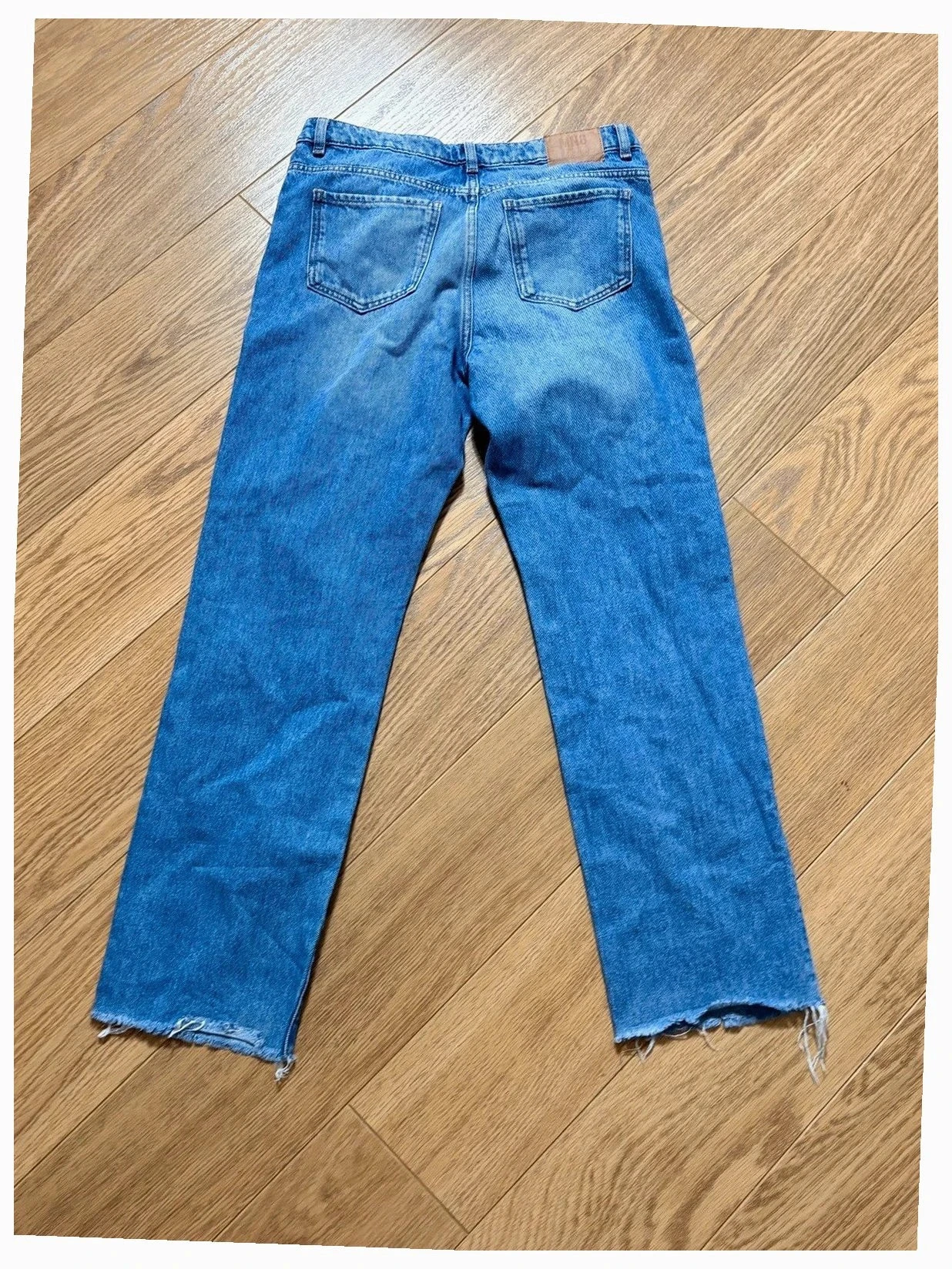 Mango (MNG) Size L / 15 Years (171 cm) Light Blue Low-Rise Raw Hem Ripped Straight Cut Jean – photo 2
